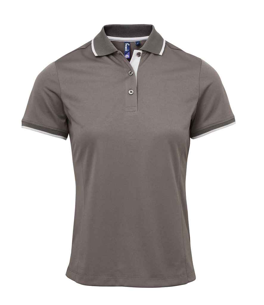 Premier PR619 Dark Grey/Silver Front - Polo Ready to be Printed by Custard Workwear - Cheap Personalised and Customised Workwear in Nottinghamshire, Derbyshire and Leicestershire