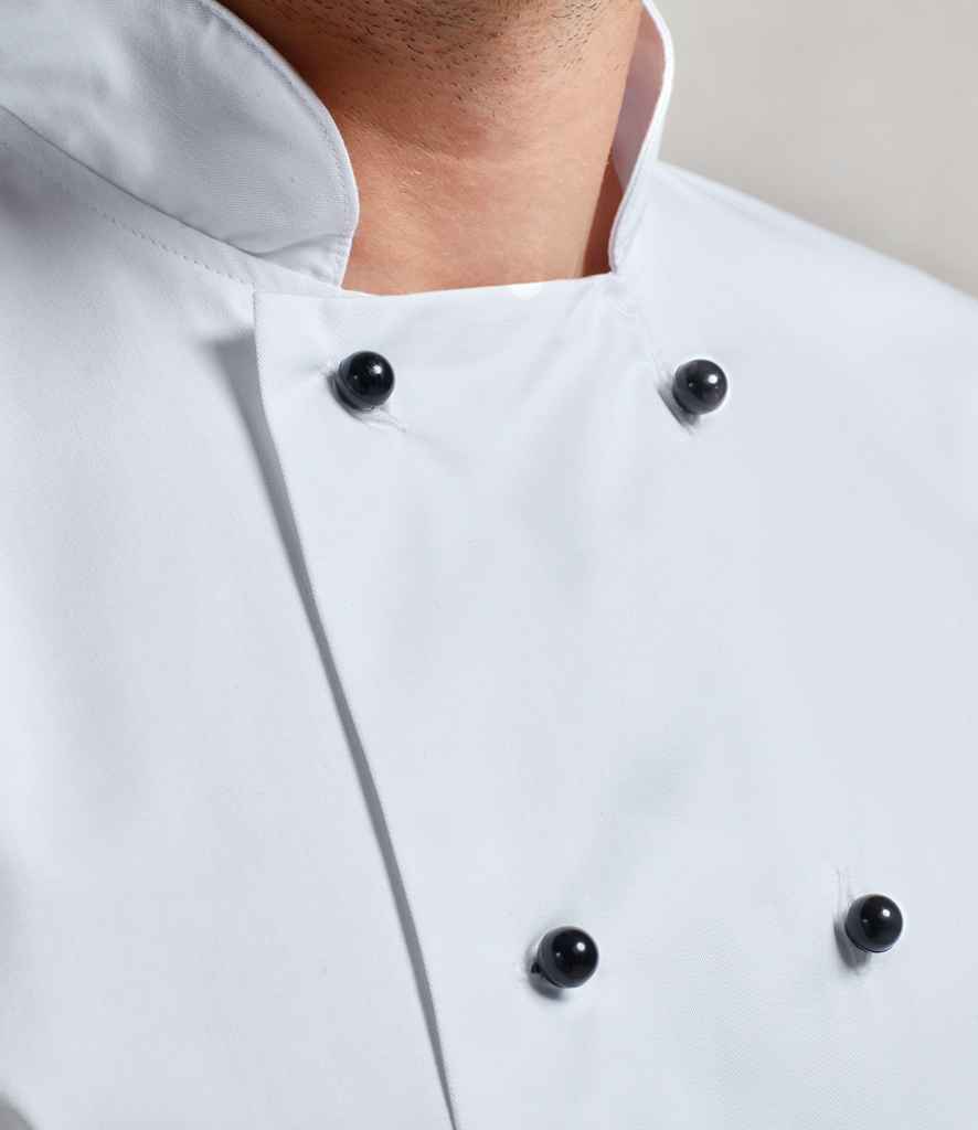 Premier PR652 Black Model - Chef's Jacket Stud Ready to be by Custard Workwear - Cheap Personalised and Customised Workwear in Nottinghamshire, Derbyshire and Leicestershire
