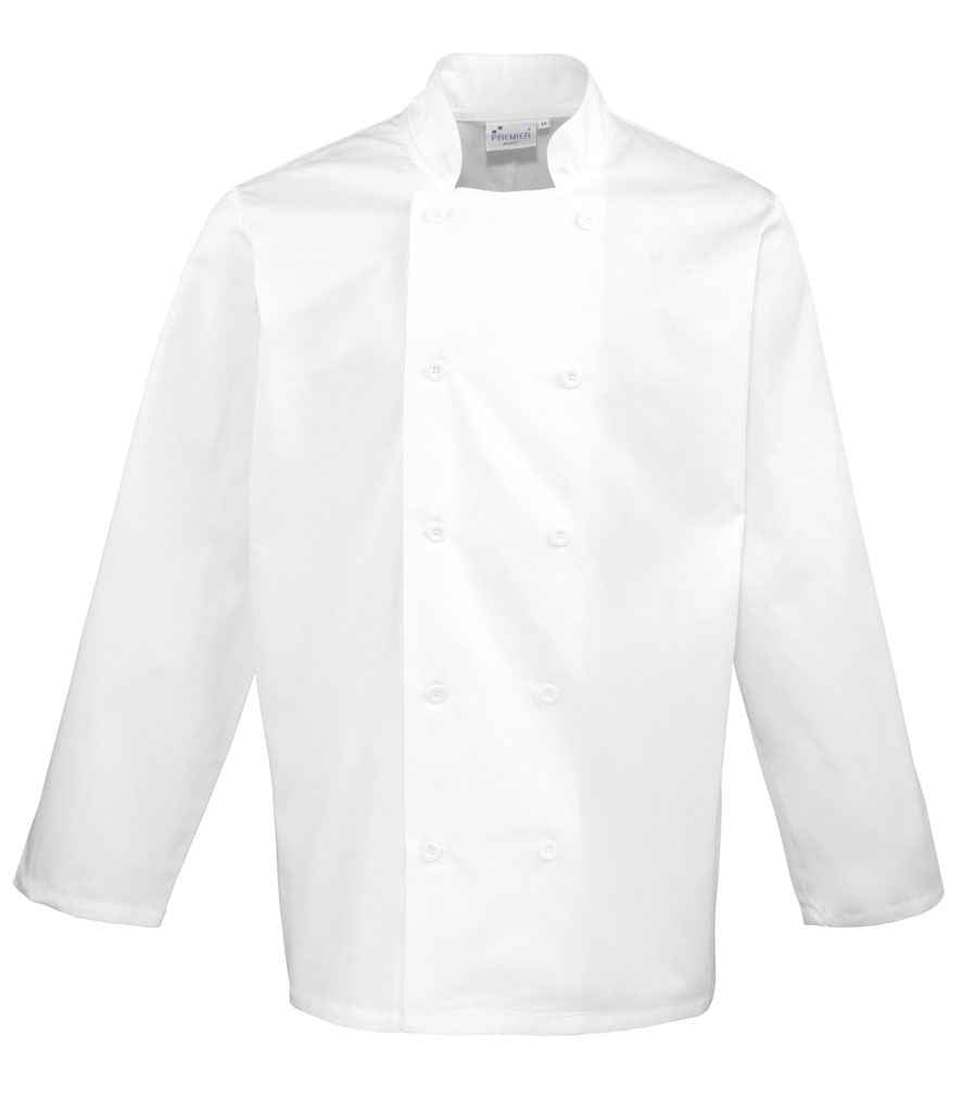Premier PR657 White Front - Tunic Ready to be Embroidered and Printed by Custard Workwear - Cheap Personalised and Customised Workwear in Nottinghamshire, Derbyshire and Leicestershire