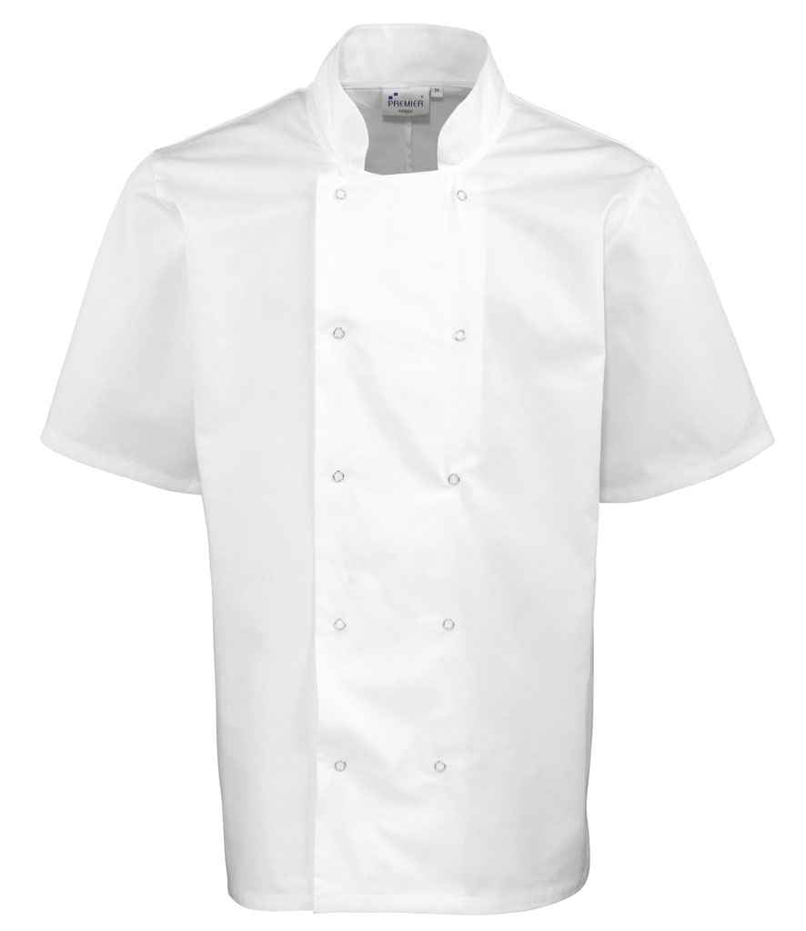Premier PR664 White Front - Tunic Ready to be Embroidered and Printed by Custard Workwear - Cheap Personalised and Customised Workwear in Nottinghamshire, Derbyshire and Leicestershire