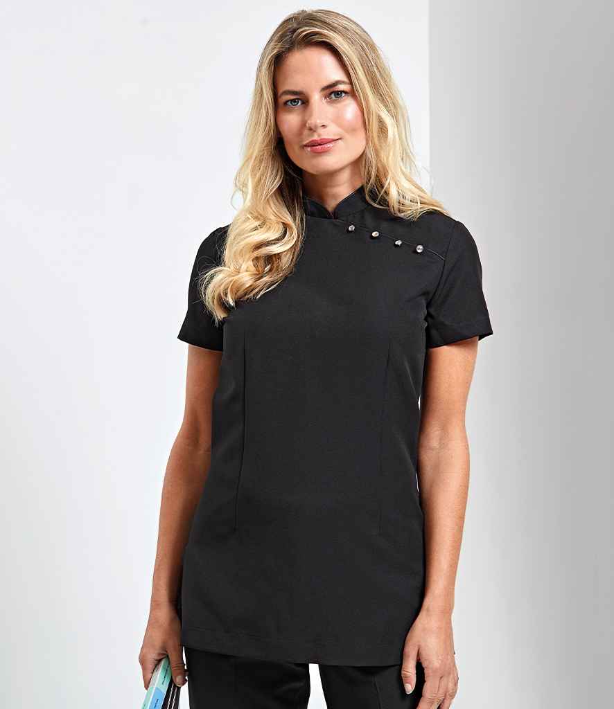 Premier PR681 Black Model - Beauty Tunic Ready to be Embroidered and Printed by Custard Workwear - Cheap Personalised and Customised Workwear in Nottinghamshire, Derbyshire and Leicestershire