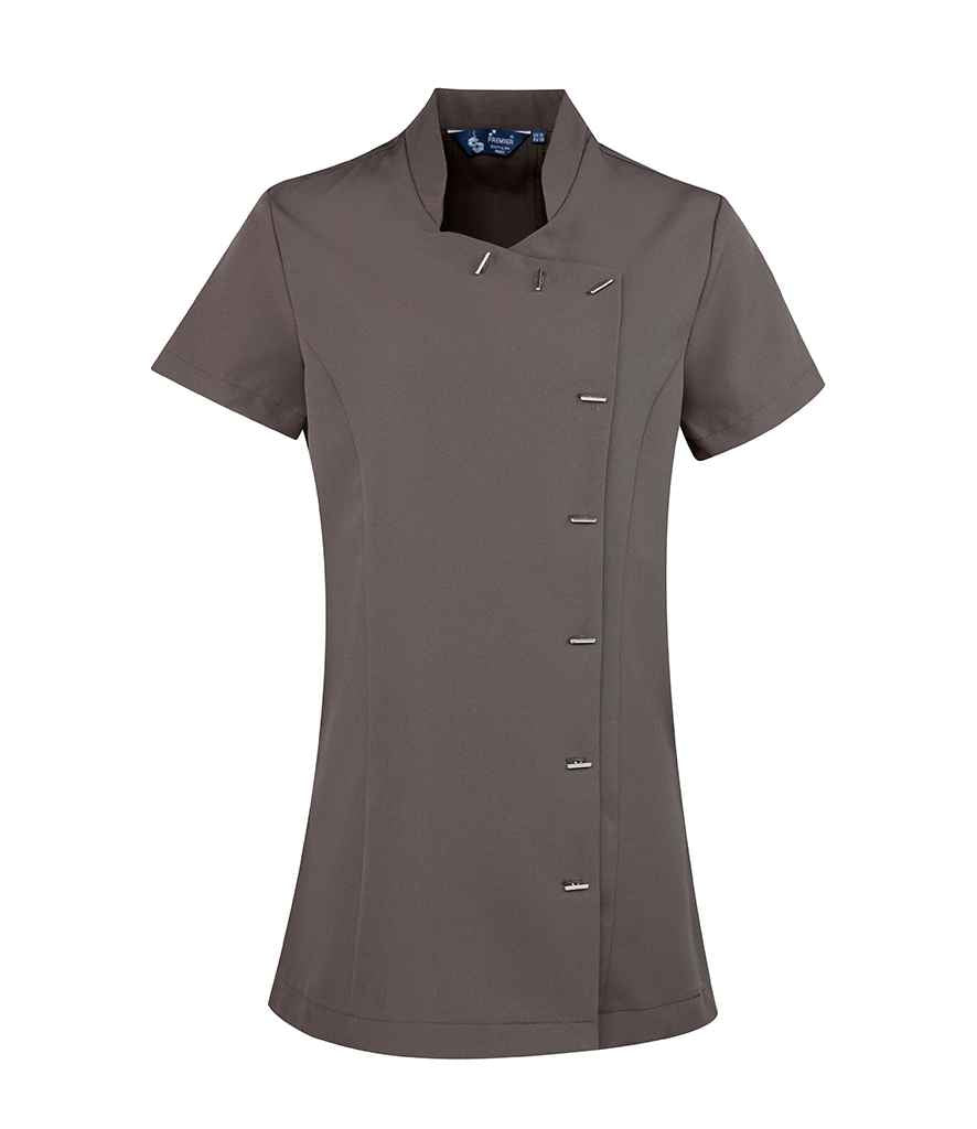 Premier PR682 Dark Grey Front - Beauty Tunic Ready to be Embroidered and Printed by Custard Workwear - Cheap Personalised and Customised Workwear in Nottinghamshire, Derbyshire and Leicestershire