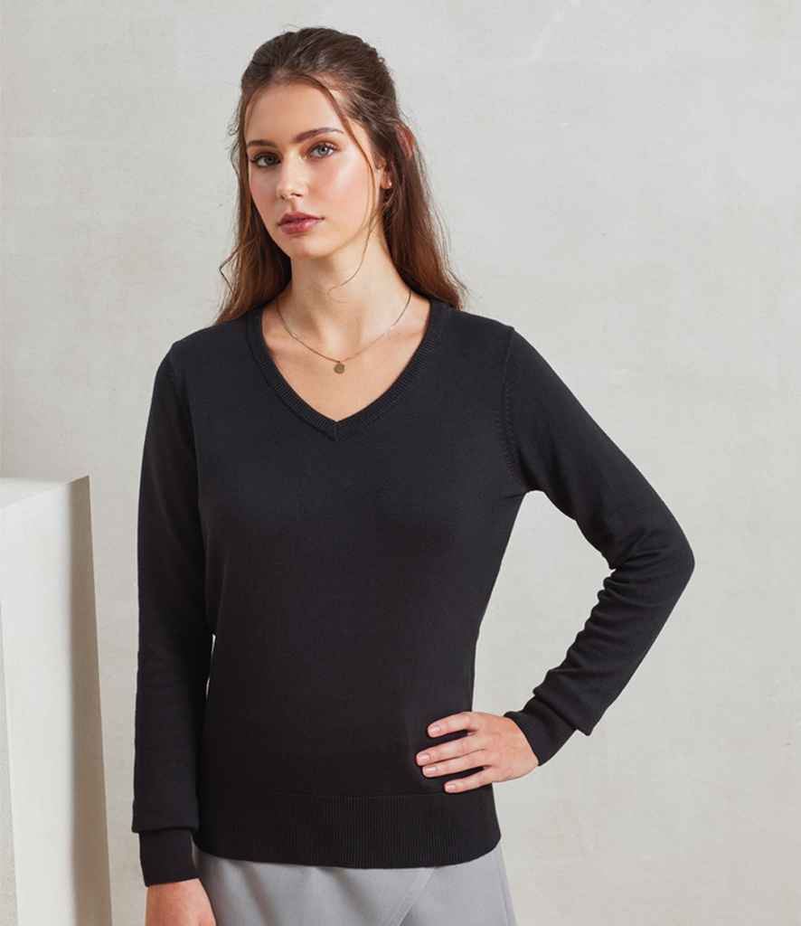 Premier PR696 Black Model - Knitted Jumper Ready to be Embroidered by Custard Workwear - Cheap Personalised and Customised Workwear in Nottinghamshire, Derbyshire and Leicestershire