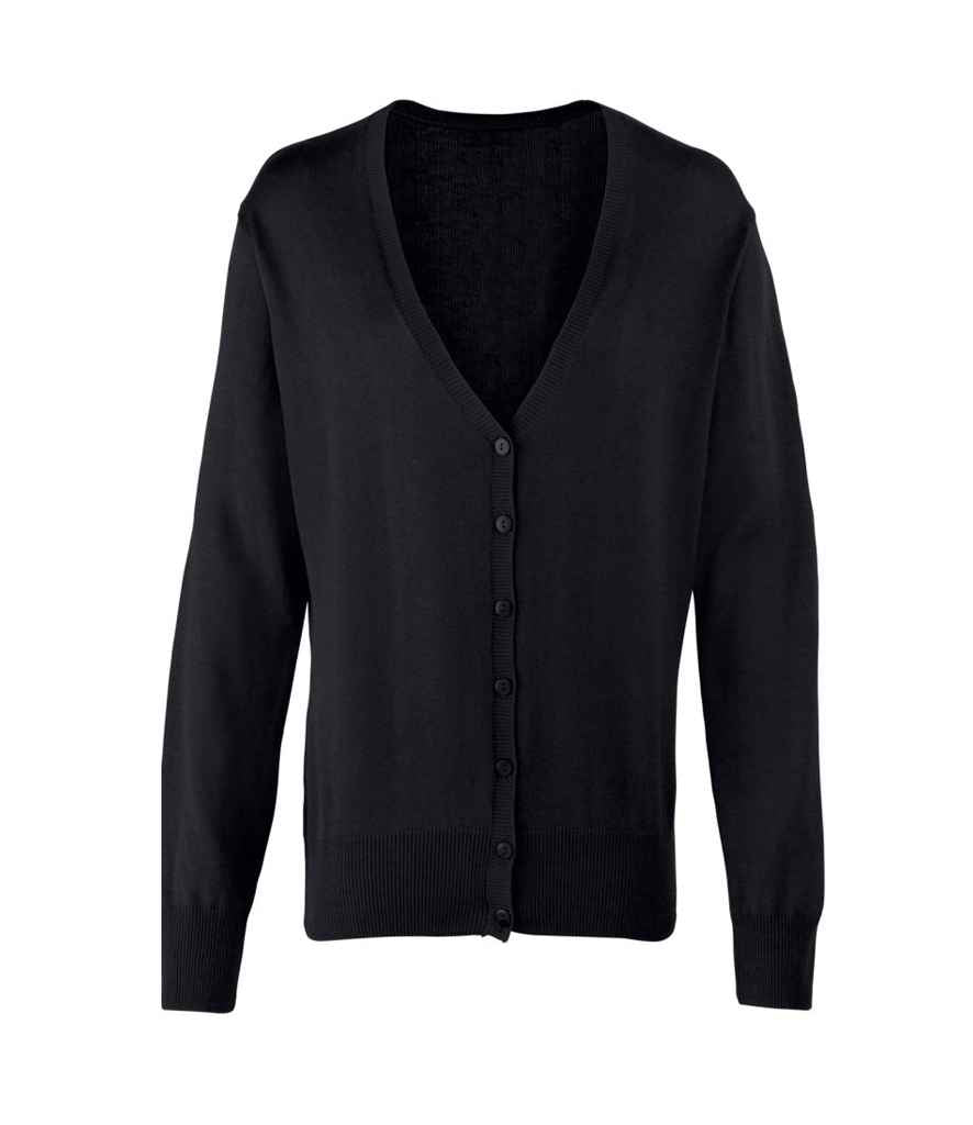Premier PR697 Black Front - Knitted Cardigan Ready to be Embroidered by Custard Workwear - Cheap Personalised and Customised Workwear in Nottinghamshire, Derbyshire and Leicestershire