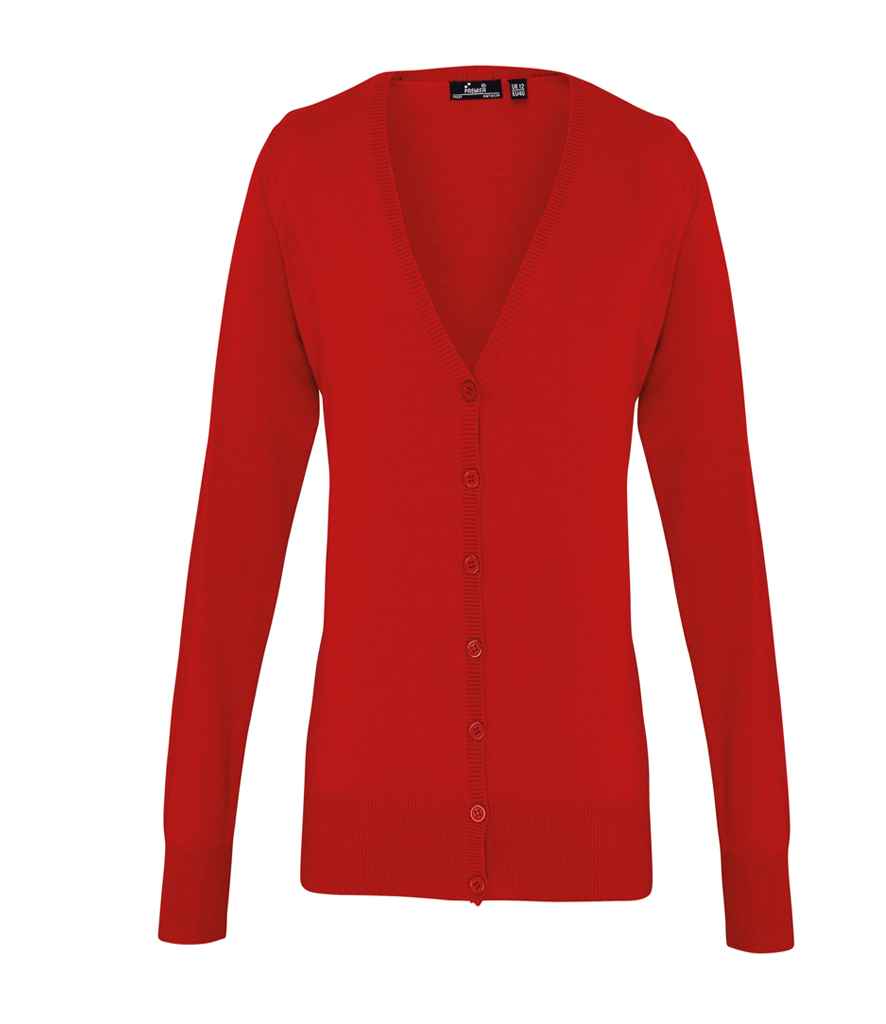 Premier PR697 Red Front - Knitted Cardigan Ready to be Embroidered by Custard Workwear - Cheap Personalised and Customised Workwear in Nottinghamshire, Derbyshire and Leicestershire