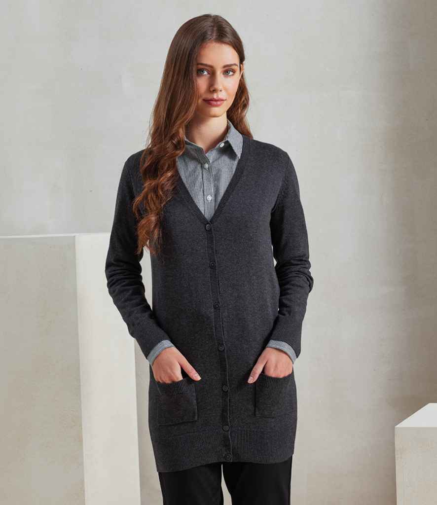 Premier PR698 Charcoal Model - Knitted Cardigan Ready to be Embroidered by Custard Workwear - Cheap Personalised and Customised Workwear in Nottinghamshire, Derbyshire and Leicestershire
