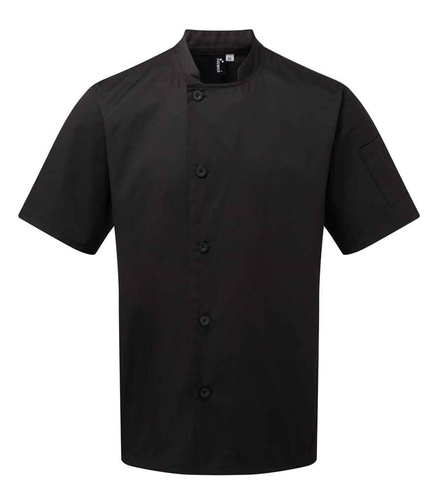 Premier PR900 Black Front - Tunic Ready to be Embroidered and Printed by Custard Workwear - Cheap Personalised and Customised Workwear in Nottinghamshire, Derbyshire and Leicestershire