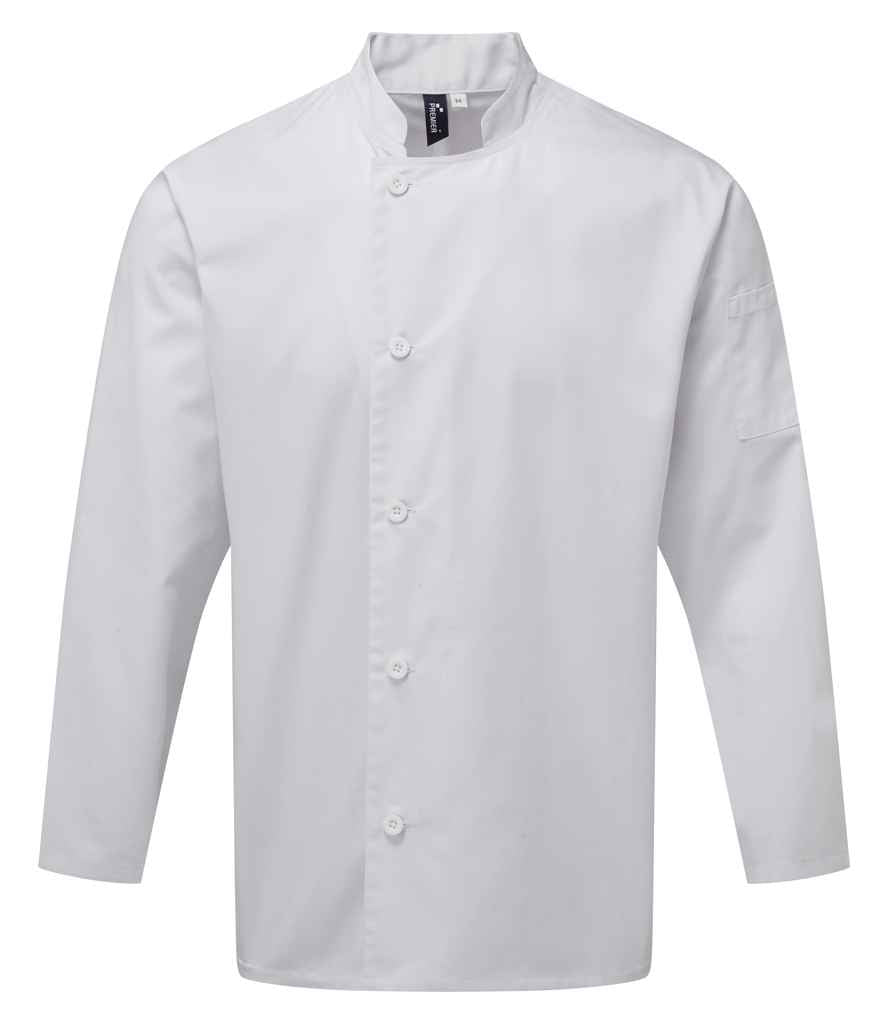 Premier PR901 White Front - Tunic Ready to be Embroidered and Printed by Custard Workwear - Cheap Personalised and Customised Workwear in Nottinghamshire, Derbyshire and Leicestershire