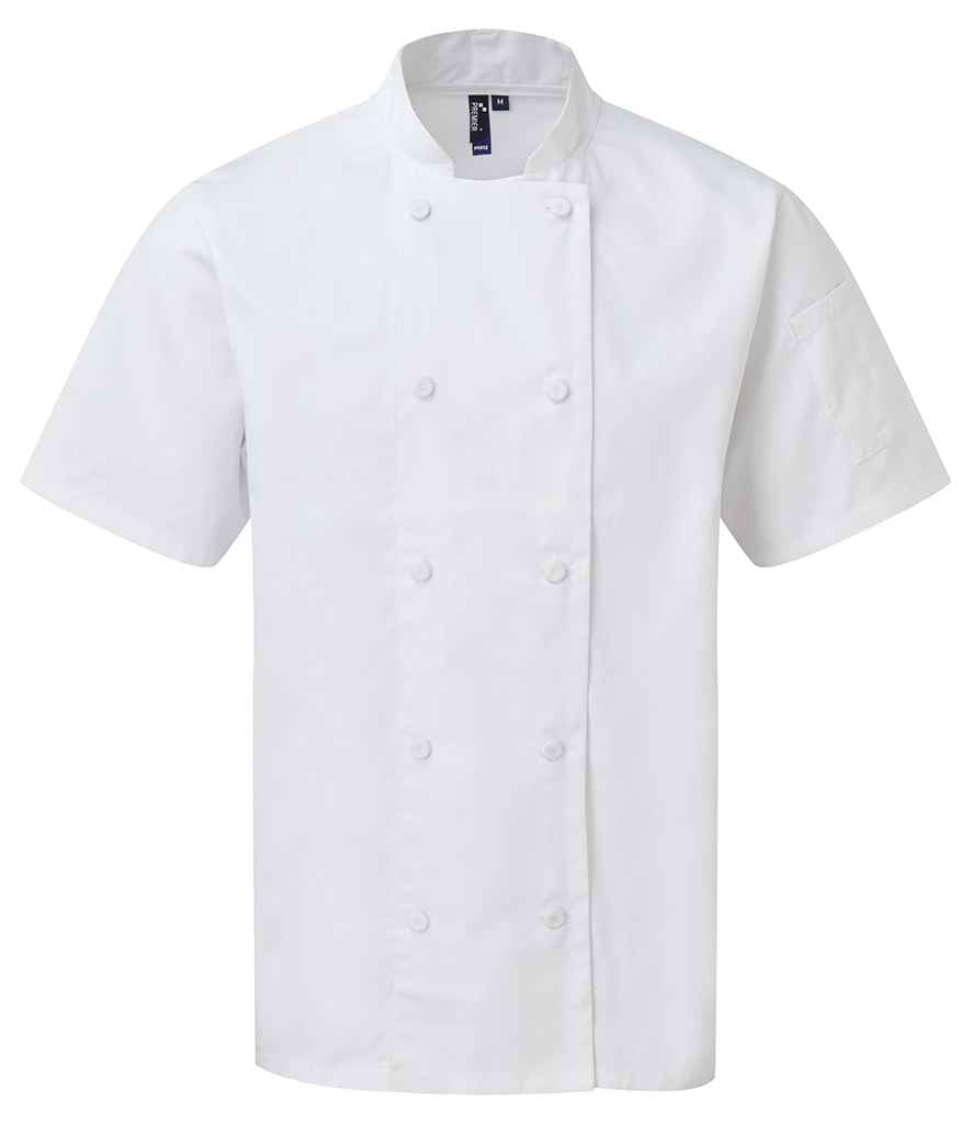 Premier PR902 White Front - Tunic Ready to be Embroidered and Printed by Custard Workwear - Cheap Personalised and Customised Workwear in Nottinghamshire, Derbyshire and Leicestershire