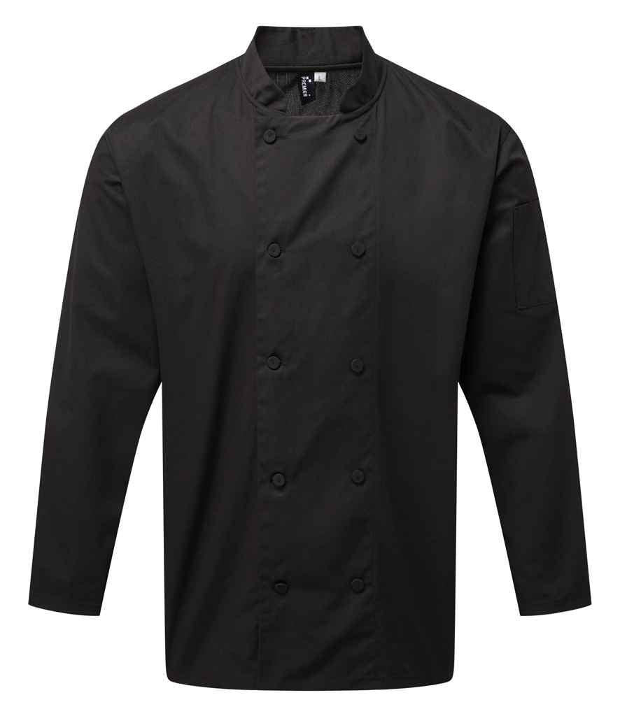 Premier PR903 Black Front - Tunic Ready to be Embroidered and Printed by Custard Workwear - Cheap Personalised and Customised Workwear in Nottinghamshire, Derbyshire and Leicestershire