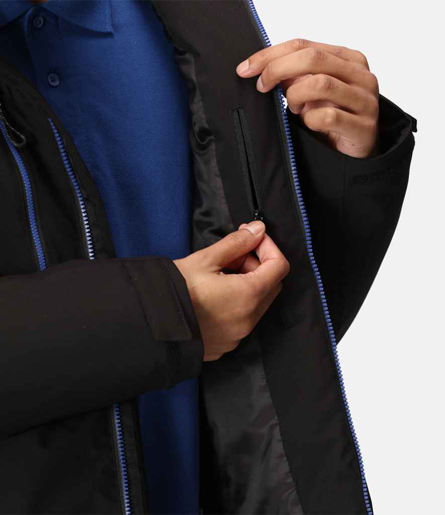 Regatta Professional RG443 Black/New Royal Blue Model - Jacket Ready to be Embroidered and Printed by Custard Workwear - Cheap Personalised and Customised Workwear in Nottinghamshire, Derbyshire and Leicestershire