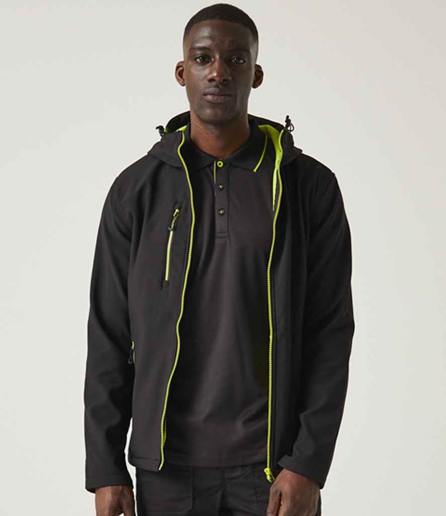 Regatta Professional RG454 Black/Lime Green Model - Soft Shell Ready to be Embroidered and Printed by Custard Workwear - Cheap Personalised and Customised Workwear in Nottinghamshire, Derbyshire and Leicestershire