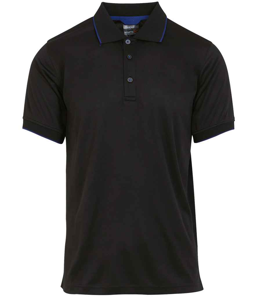 Regatta Professional RG456 Black/New Royal Blue Front - Polo Ready to be Printed by Custard Workwear - Cheap Personalised and Customised Workwear in Nottinghamshire, Derbyshire and Leicestershire