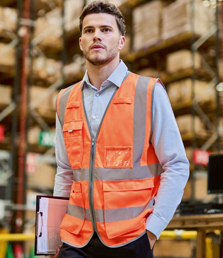 Regatta Hi-Vis RG464 Orange Model - Vest Ready to be Printed by Custard Workwear - Cheap Personalised and Customised Workwear in Nottinghamshire, Derbyshire and Leicestershire