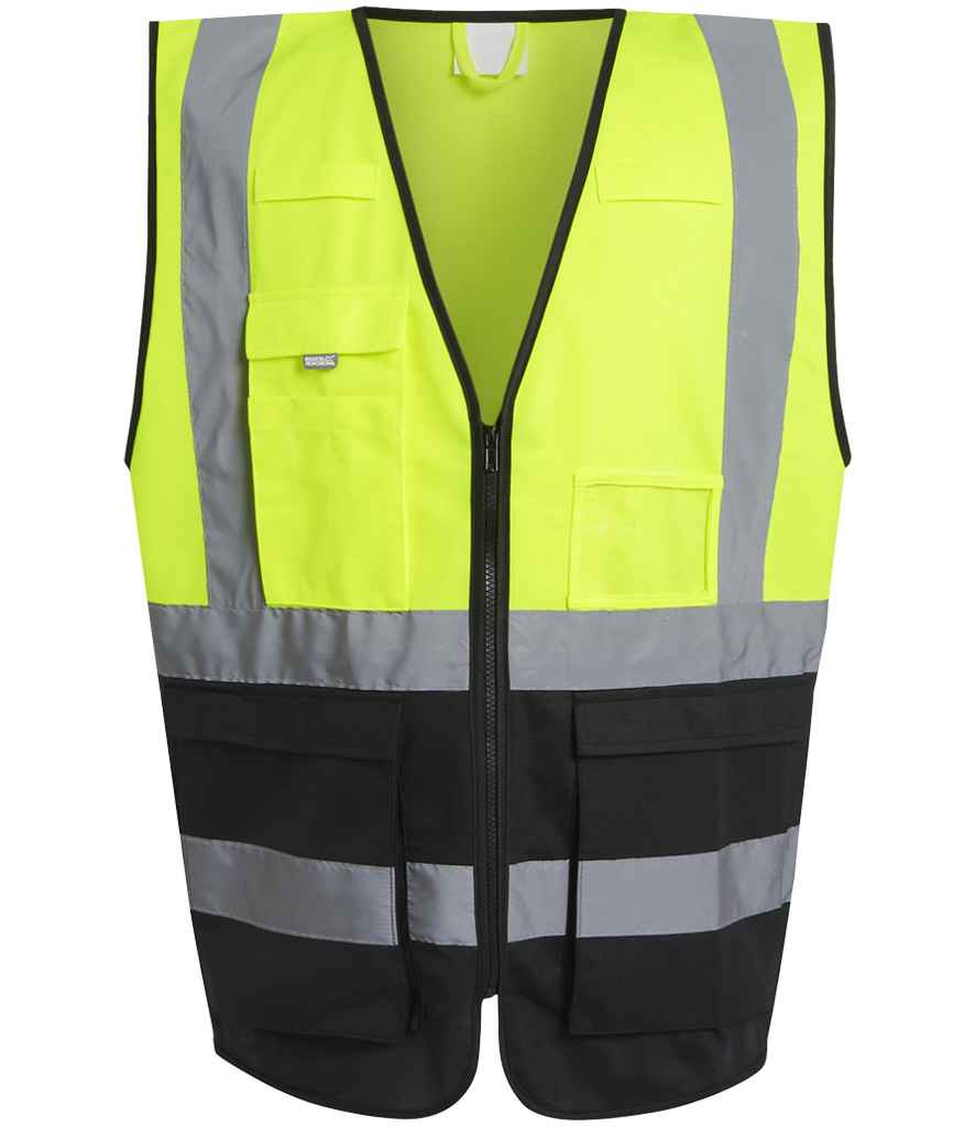Regatta Hi-Vis RG464 Yellow/Black Front - Vest Ready to be Printed by Custard Workwear - Cheap Personalised and Customised Workwear in Nottinghamshire, Derbyshire and Leicestershire