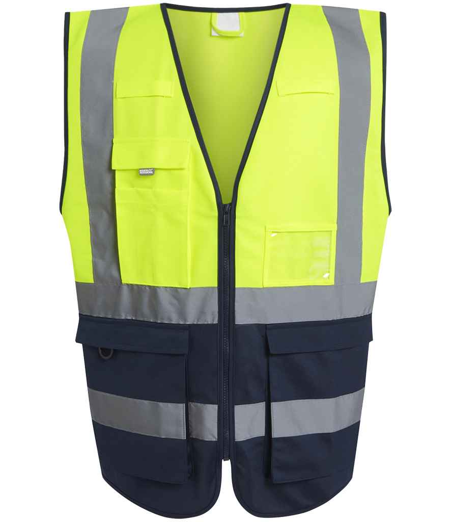 Regatta Hi-Vis RG464 Yellow/Navy Front - Vest Ready to be Printed by Custard Workwear - Cheap Personalised and Customised Workwear in Nottinghamshire, Derbyshire and Leicestershire