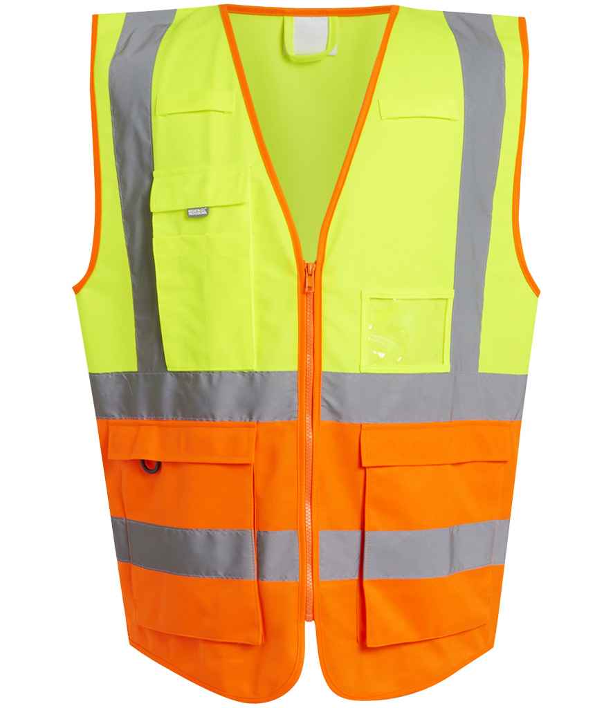 Regatta Hi-Vis RG464 Yellow/Orange Front - Vest Ready to be Printed by Custard Workwear - Cheap Personalised and Customised Workwear in Nottinghamshire, Derbyshire and Leicestershire