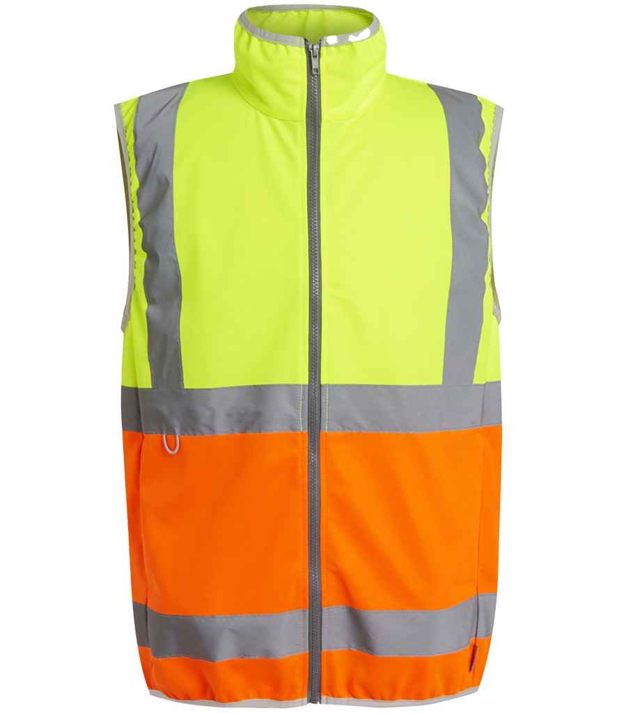 Regatta Hi-Vis RG469 Yellow/Orange Front - Bodywarmer Ready to be Printed by Custard Workwear - Cheap Personalised and Customised Workwear in Nottinghamshire, Derbyshire and Leicestershire
