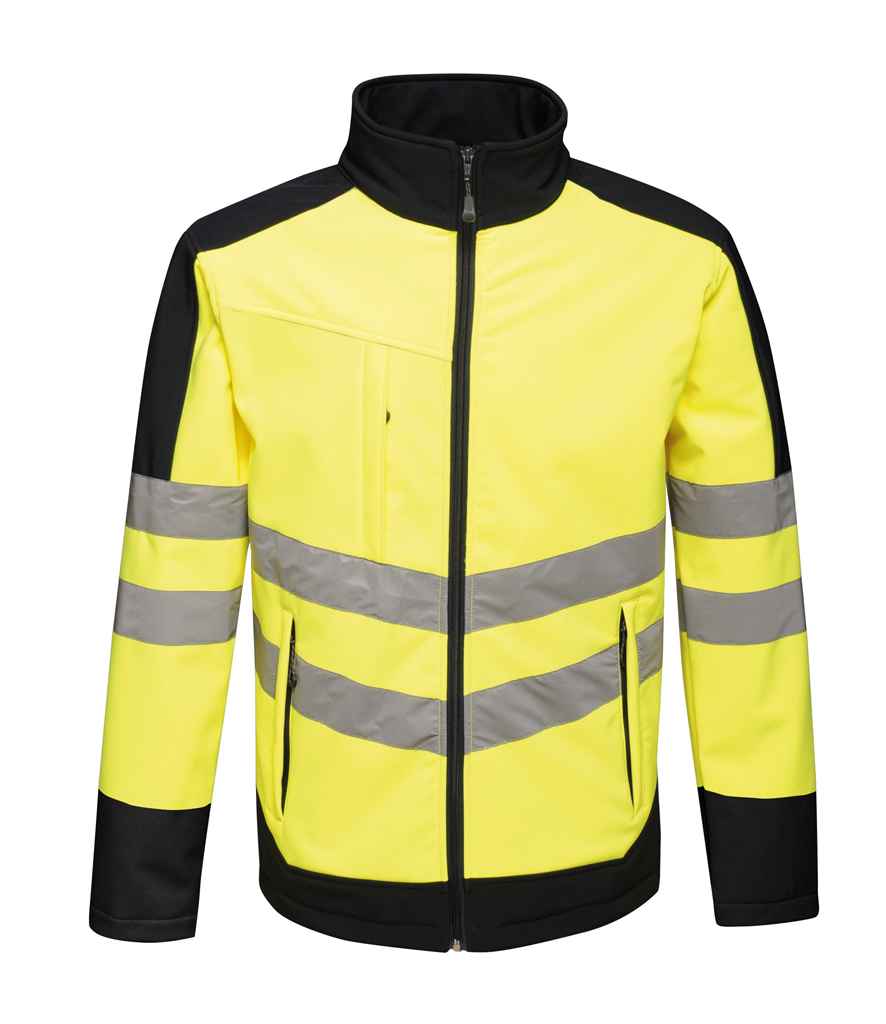 Regatta Hi-Vis RG474 Yellow/Navy Front - Soft Shell Ready to be Embroidered and Printed by Custard Workwear - Cheap Personalised and Customised Workwear in Nottinghamshire, Derbyshire and Leicestershire