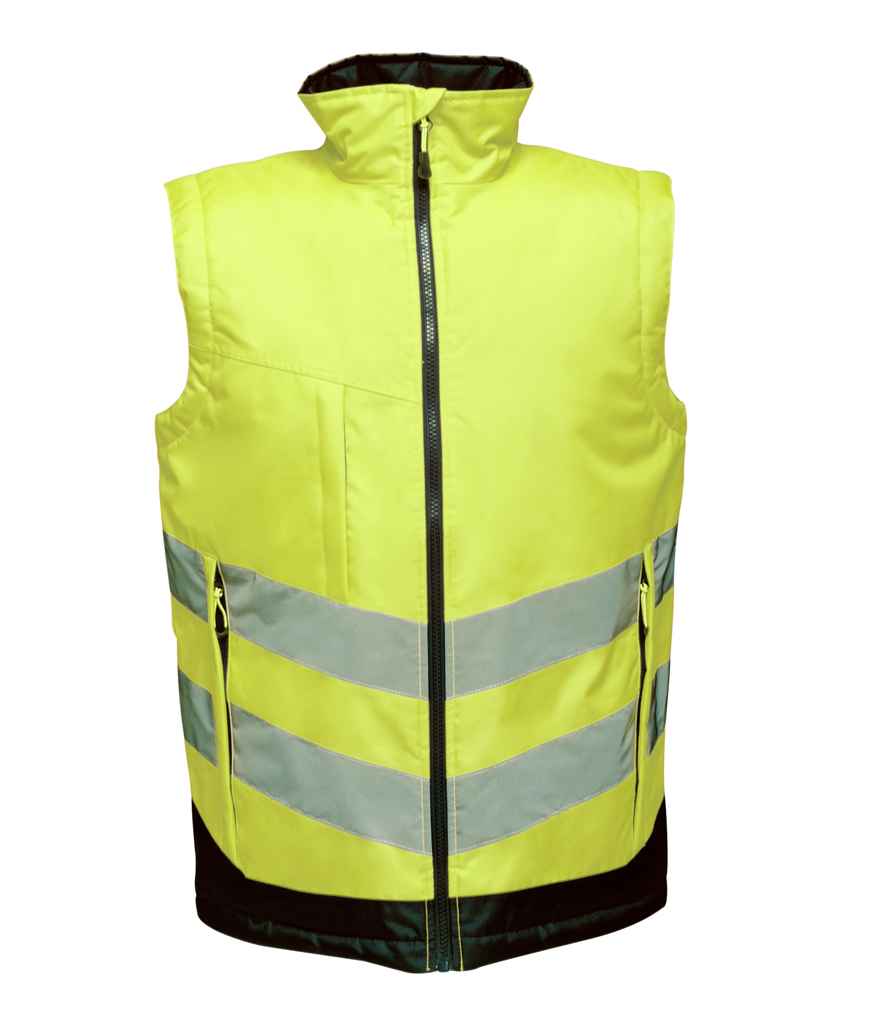 Regatta Hi-Vis RG475 Yellow/Navy Front - Bodywarmer Ready to be Embroidered and Printed by Custard Workwear - Cheap Personalised and Customised Workwear in Nottinghamshire, Derbyshire and Leicestershire
