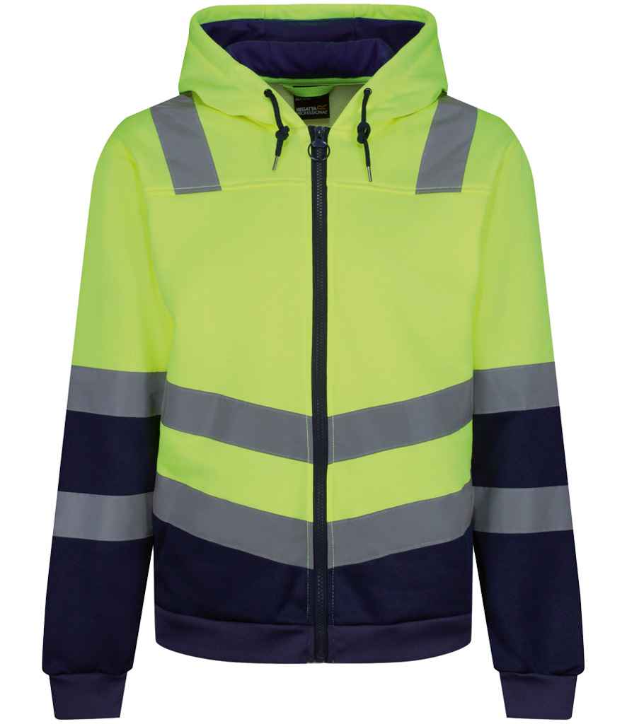 Regatta Hi-Vis RG485 Yellow/Navy Front - Hood Ready to be Embroidered and Printed by Custard Workwear - Cheap Personalised and Customised Workwear in Nottinghamshire, Derbyshire and Leicestershire