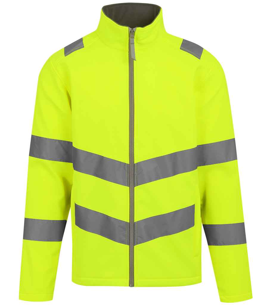 Regatta Hi-Vis RG557 Yellow Front - Soft Shell Ready to be Embroidered and Printed by Custard Workwear - Cheap Personalised and Customised Workwear in Nottinghamshire, Derbyshire and Leicestershire