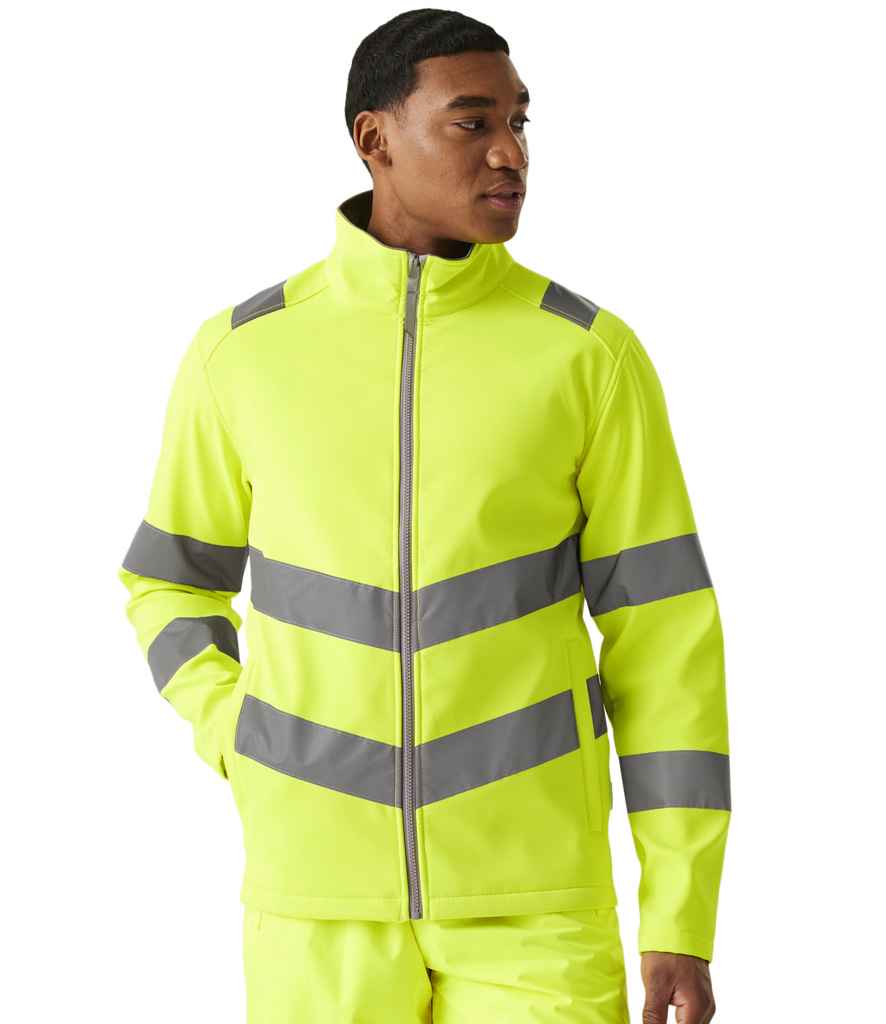 Regatta Hi-Vis RG557 Yellow Model - Soft Shell Ready to be Embroidered and Printed by Custard Workwear - Cheap Personalised and Customised Workwear in Nottinghamshire, Derbyshire and Leicestershire