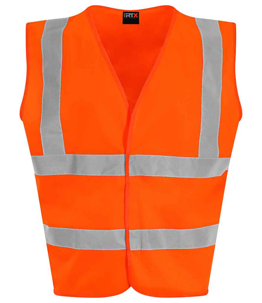 Pro RTX RX700B Orange Front - Kids Hi Vis Vest Ready to be Printed by Custard Workwear - Cheap Personalised and Customised Workwear in Nottinghamshire, Derbyshire and Leicestershire