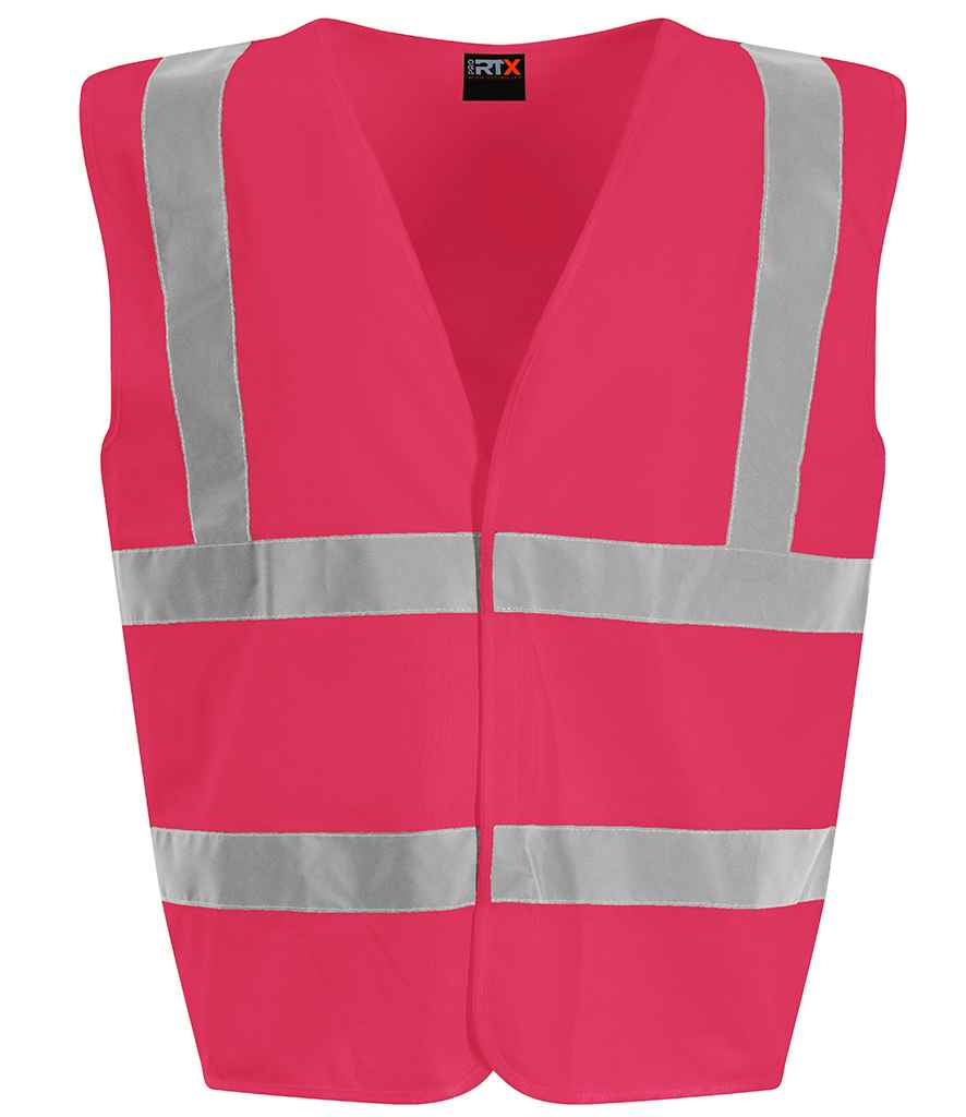 Pro RTX RX700B Pink Front - Kids Hi Vis Vest Ready to be Printed by Custard Workwear - Cheap Personalised and Customised Workwear in Nottinghamshire, Derbyshire and Leicestershire