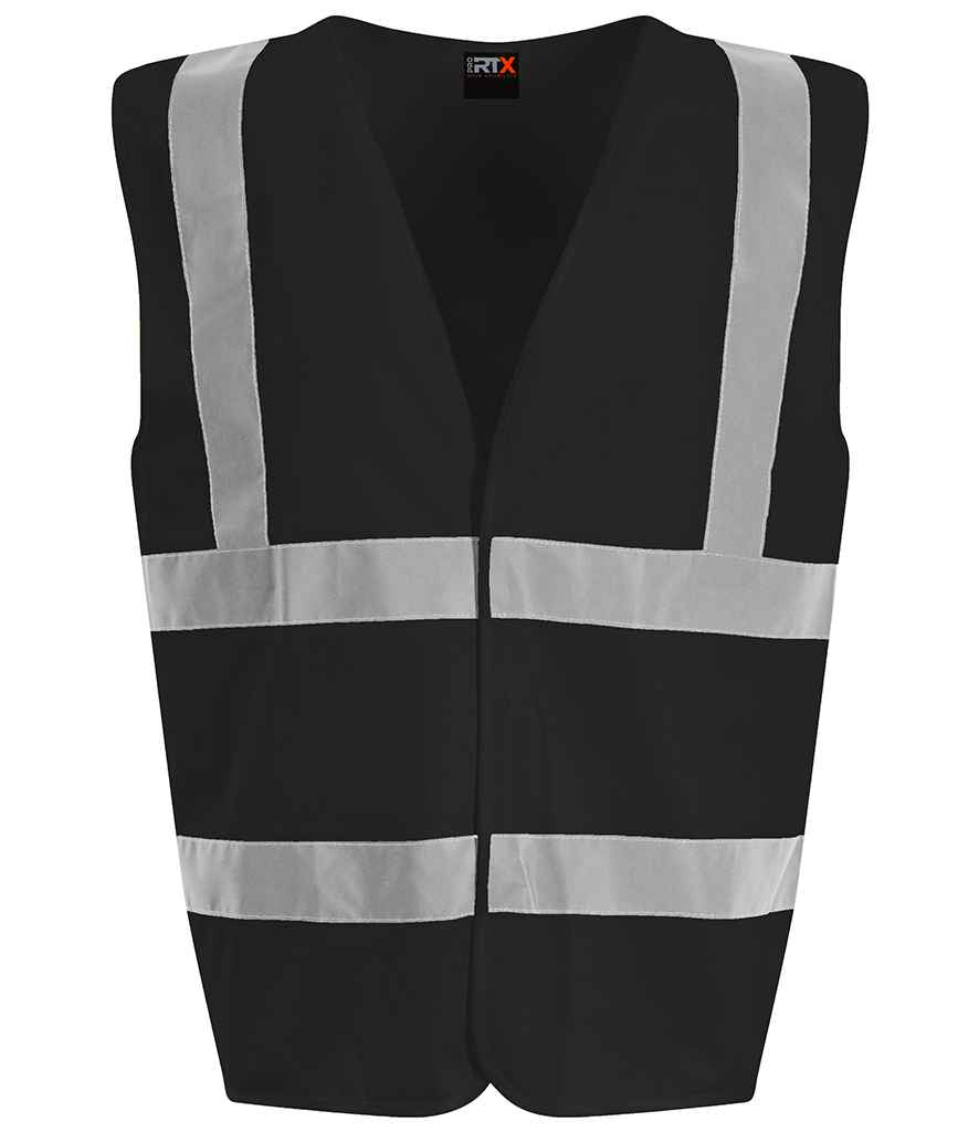 Pro RTX RX700 Black Front - Hi Vis Vest Ready to be Printed by Custard Workwear - Cheap Personalised and Customised Workwear in Nottinghamshire, Derbyshire and Leicestershire