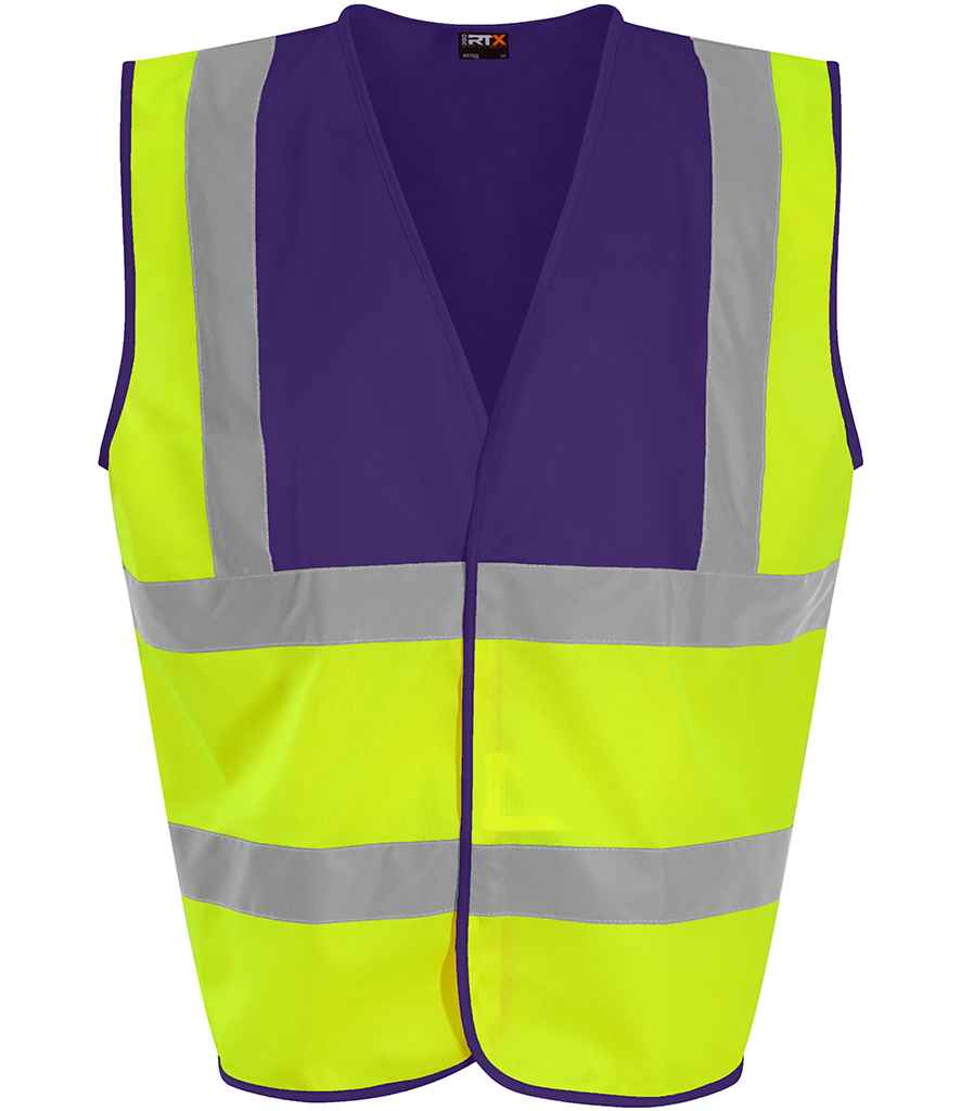Pro RTX RX700 Yellow/Purple Front - Hi Vis Vest Ready to be Printed by Custard Workwear - Cheap Personalised and Customised Workwear in Nottinghamshire, Derbyshire and Leicestershire