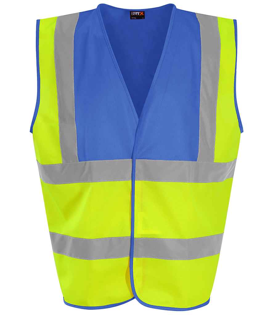 Pro RTX RX700 Yellow/Royal Blue Front - Hi Vis Vest Ready to be Printed by Custard Workwear - Cheap Personalised and Customised Workwear in Nottinghamshire, Derbyshire and Leicestershire