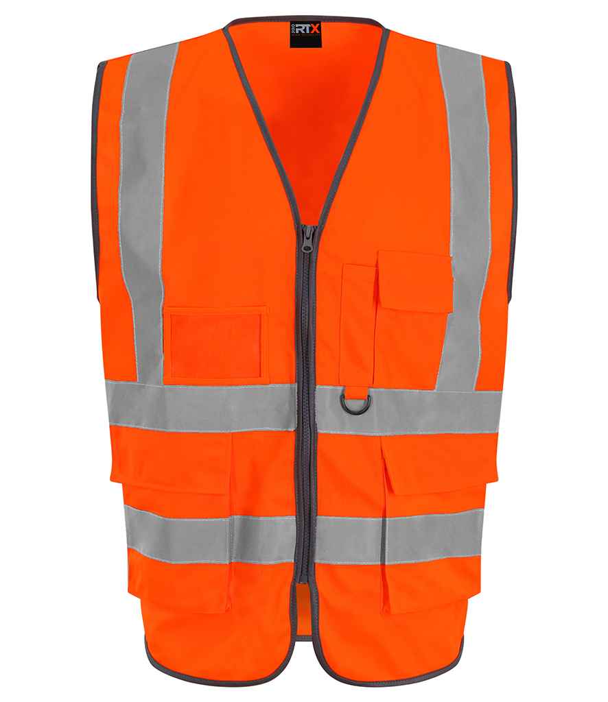 Pro RTX RX705 Orange Front - Hi Vis Vest Ready to be Printed by Custard Workwear - Cheap Personalised and Customised Workwear in Nottinghamshire, Derbyshire and Leicestershire