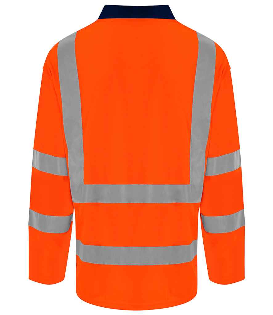Pro RTX RX715 Orange/Navy Back - Hi Vis Long Sleeve Polo Shirt Ready to be Printed by Custard Workwear - Cheap Personalised and Customised Workwear in Nottinghamshire, Derbyshire and Leicestershire