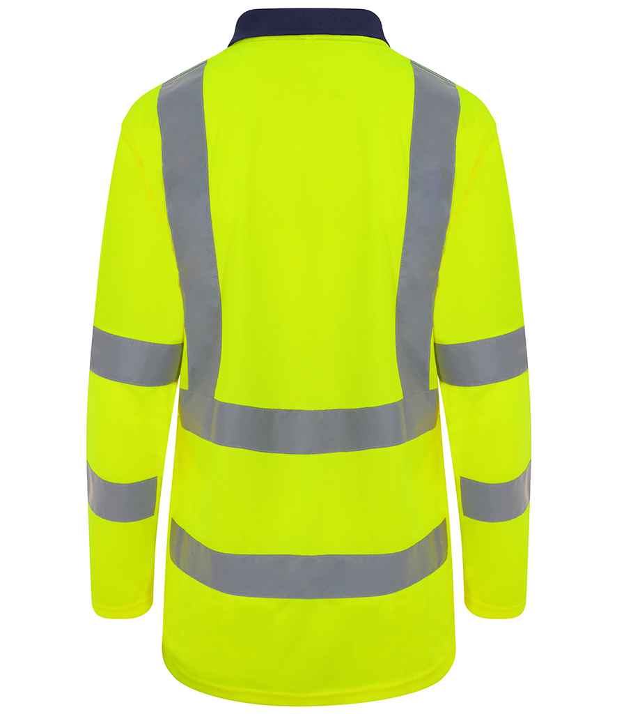 Pro RTX RX715 Yellow/Navy Back - Hi Vis Long Sleeve Polo Shirt Ready to be Printed by Custard Workwear - Cheap Personalised and Customised Workwear in Nottinghamshire, Derbyshire and Leicestershire