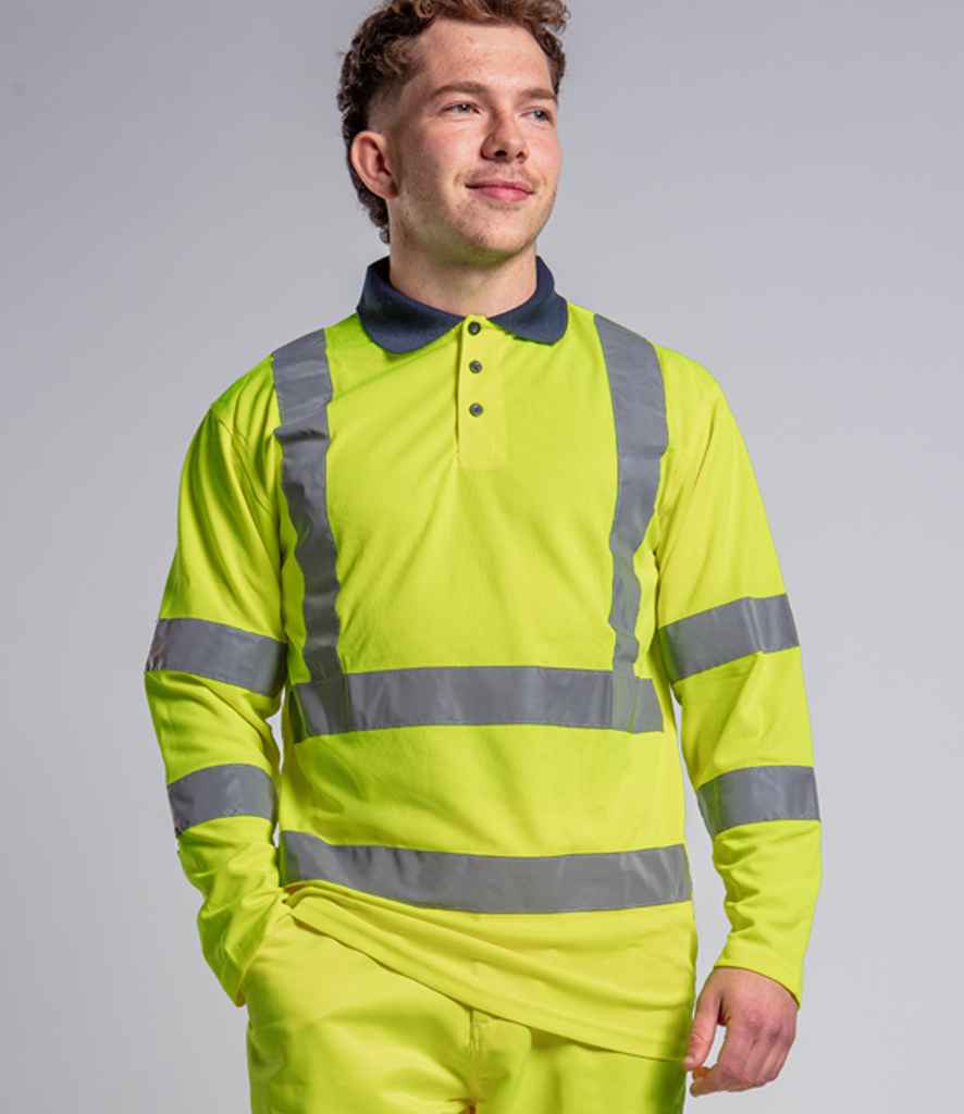 Pro RTX RX715 Yellow/Navy Model - Hi Vis Long Sleeve Polo Shirt Ready to be Printed by Custard Workwear - Cheap Personalised and Customised Workwear in Nottinghamshire, Derbyshire and Leicestershire