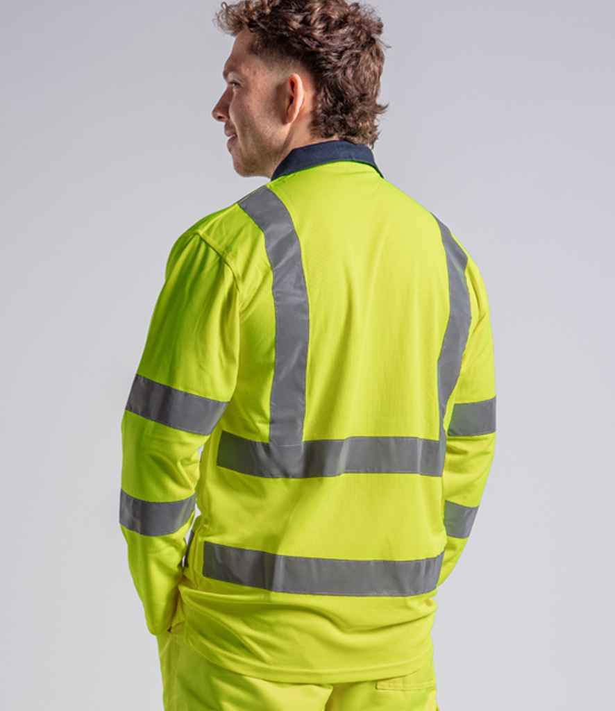 Pro RTX RX715 Yellow/Navy Model - Hi Vis Long Sleeve Polo Shirt Ready to be Printed by Custard Workwear - Cheap Personalised and Customised Workwear in Nottinghamshire, Derbyshire and Leicestershire