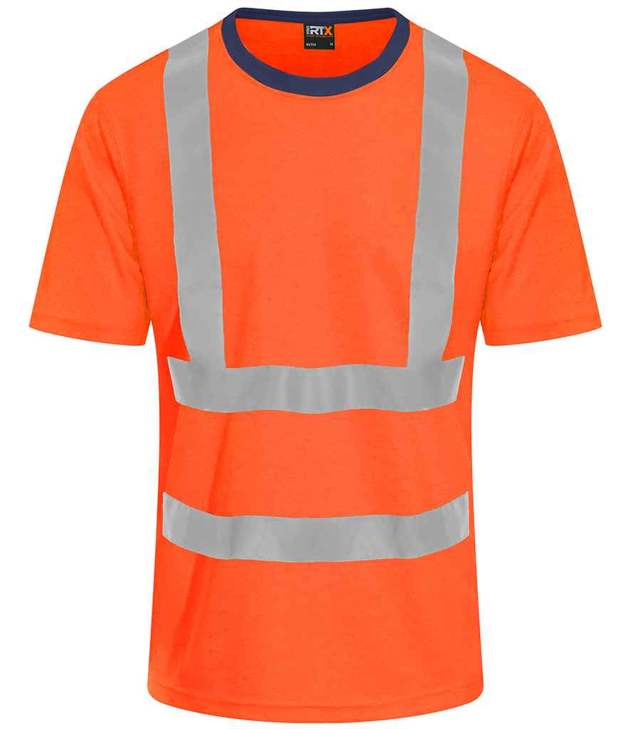 Pro RTX RX720 Orange/Navy Front - Hi Vis T-Shir Ready to be Printed by Custard Workwear - Cheap Personalised and Customised Workwear in Nottinghamshire, Derbyshire and Leicestershire