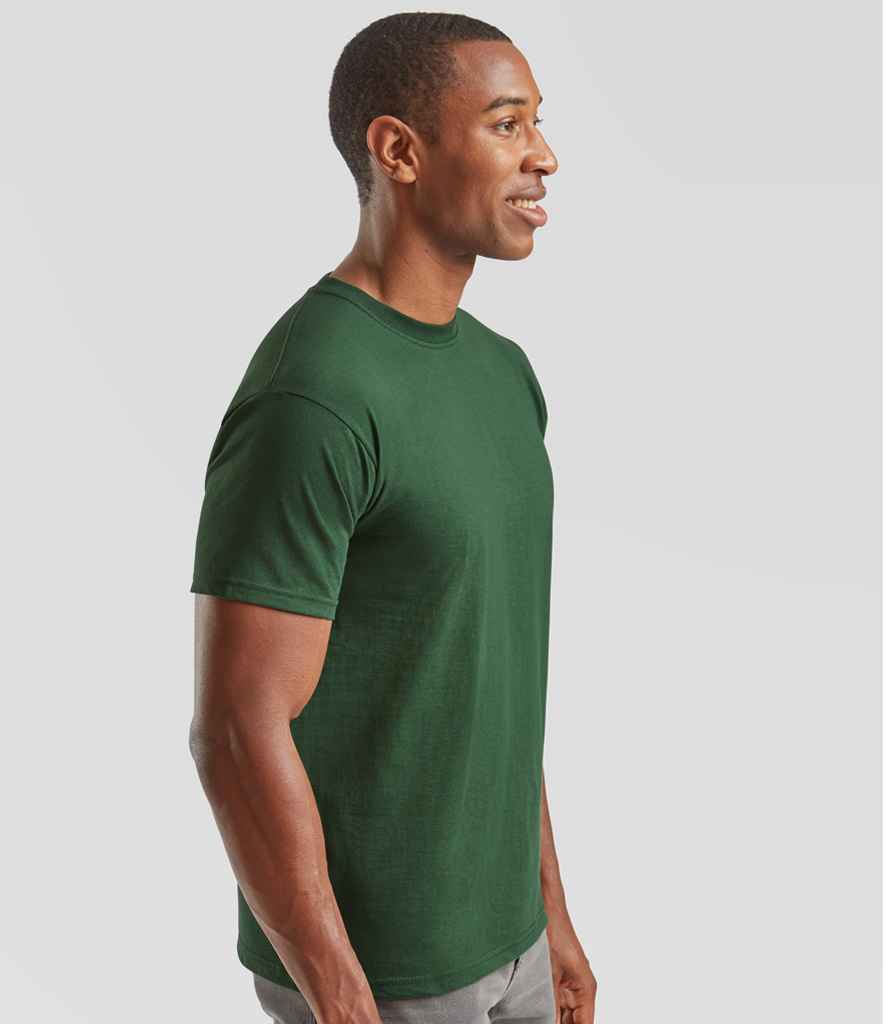 Fruit of the Loom SS10 Bottle Green Model -  Ready to be Embroidered and Printed by Custard Workwear - Cheap Personalised and Customised Workwear in Nottinghamshire, Derbyshire and Leicestershire