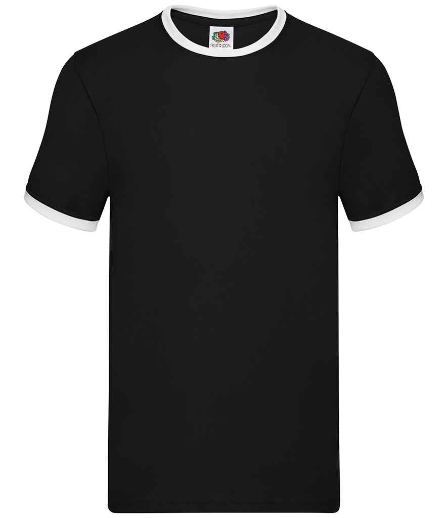 Fruit of the Loom SS34 Black/White Front - Ready to be Printed by Custard Workwear - Cheap Personalised and Customised Workwear in Nottinghamshire, Derbyshire and Leicestershire