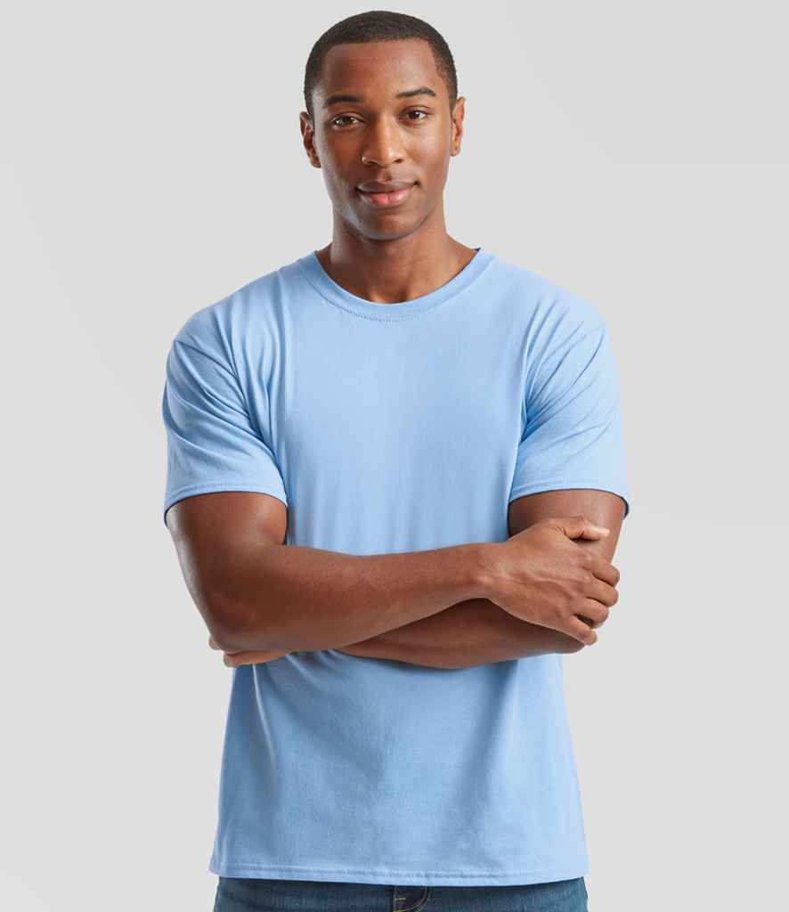 Fruit of the Loom SS6 Sky Blue Model - Ready to be Printed by Custard Workwear - Cheap Personalised and Customised Workwear in Nottinghamshire, Derbyshire and Leicestershire