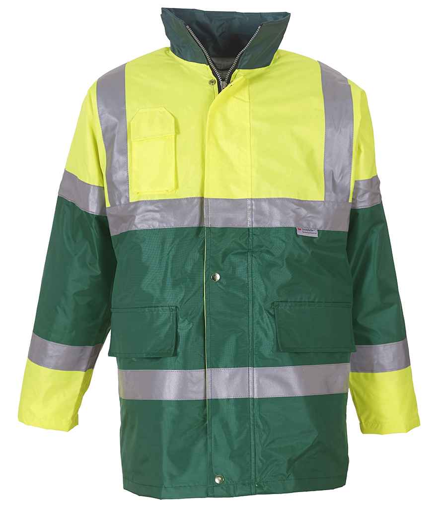 Yoko YK205 Yellow/Paramedic Green Front - Ready to be Embroidered and Printed by Custard Workwear - Cheap Personalised and Customised Workwear in Nottinghamshire, Derbyshire and Leicestershire