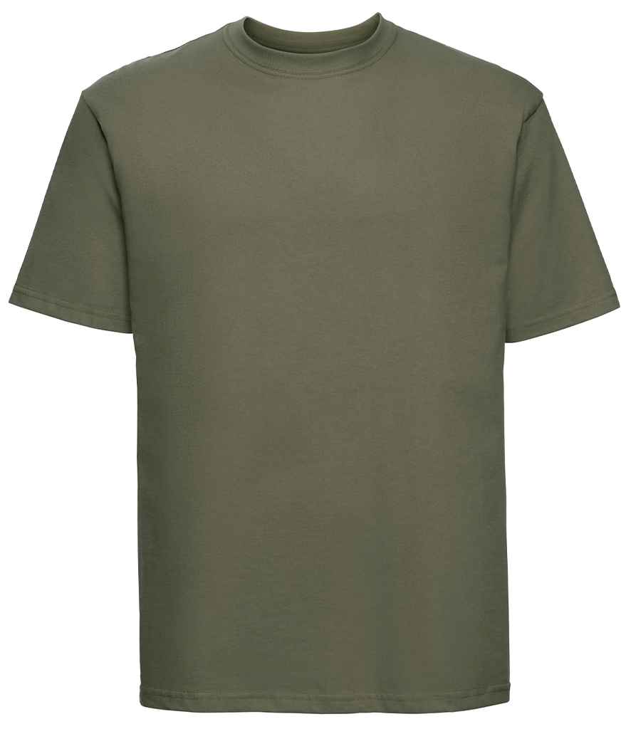 Russell 180M Olive Green Front -  Ready to be Printed by Custard Workwear - Cheap Personalised and Customised Workwear in Nottinghamshire, Derbyshire and Leicestershire