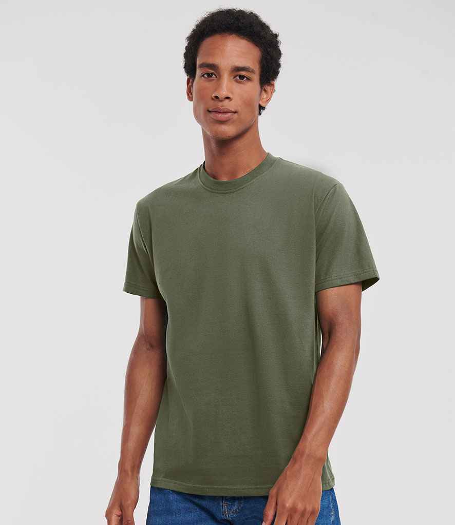 Russell 180M Olive Green Model -  Ready to be Printed by Custard Workwear - Cheap Personalised and Customised Workwear in Nottinghamshire, Derbyshire and Leicestershire