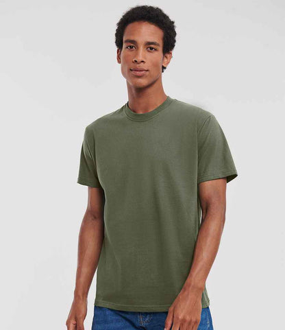 Russell 180M Olive Green Model -  Ready to be Printed by Custard Workwear - Cheap Personalised and Customised Workwear in Nottinghamshire, Derbyshire and Leicestershire