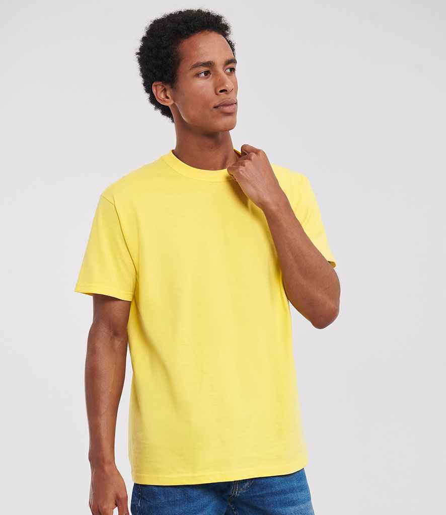 Russell 180M Yellow Model -  Ready to be Printed by Custard Workwear - Cheap Personalised and Customised Workwear in Nottinghamshire, Derbyshire and Leicestershire