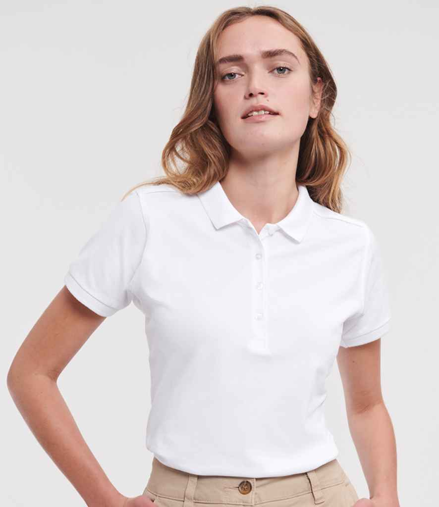 Russell 566F White Model -  Ready to be Embroidered and Printed by Custard Workwear - Cheap Personalised and Customised Workwear in Nottinghamshire, Derbyshire and Leicestershire