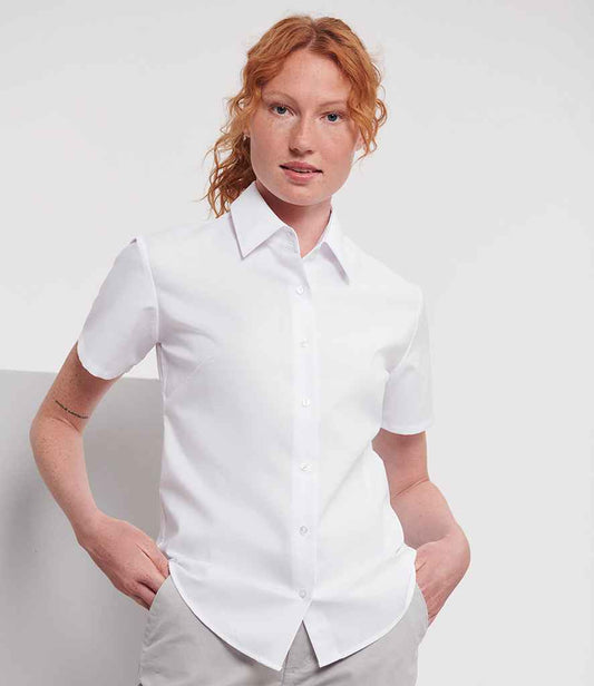 Russell 933F White Model -  Ready to be Embroidered and Printed by Custard Workwear - Cheap Personalised and Customised Workwear in Nottinghamshire, Derbyshire and Leicestershire