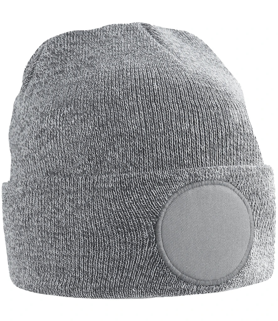 BB446 - Circular Patch Beanie | Heather Grey