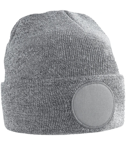 BB446 - Circular Patch Beanie | Heather Grey